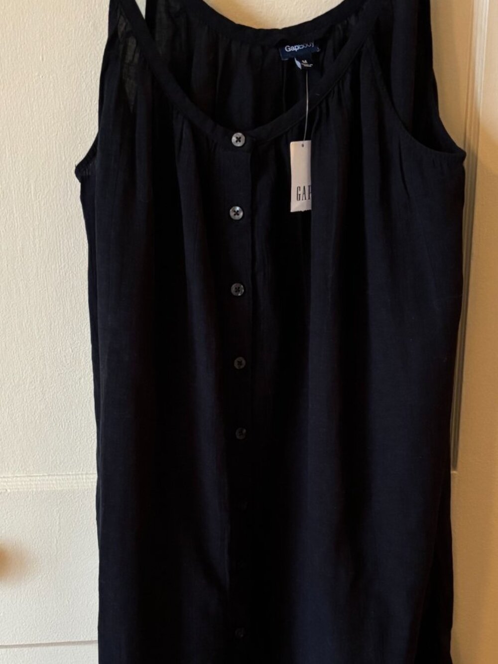 GapBody Black Linen Blend Button Tank Dress NWT Size M